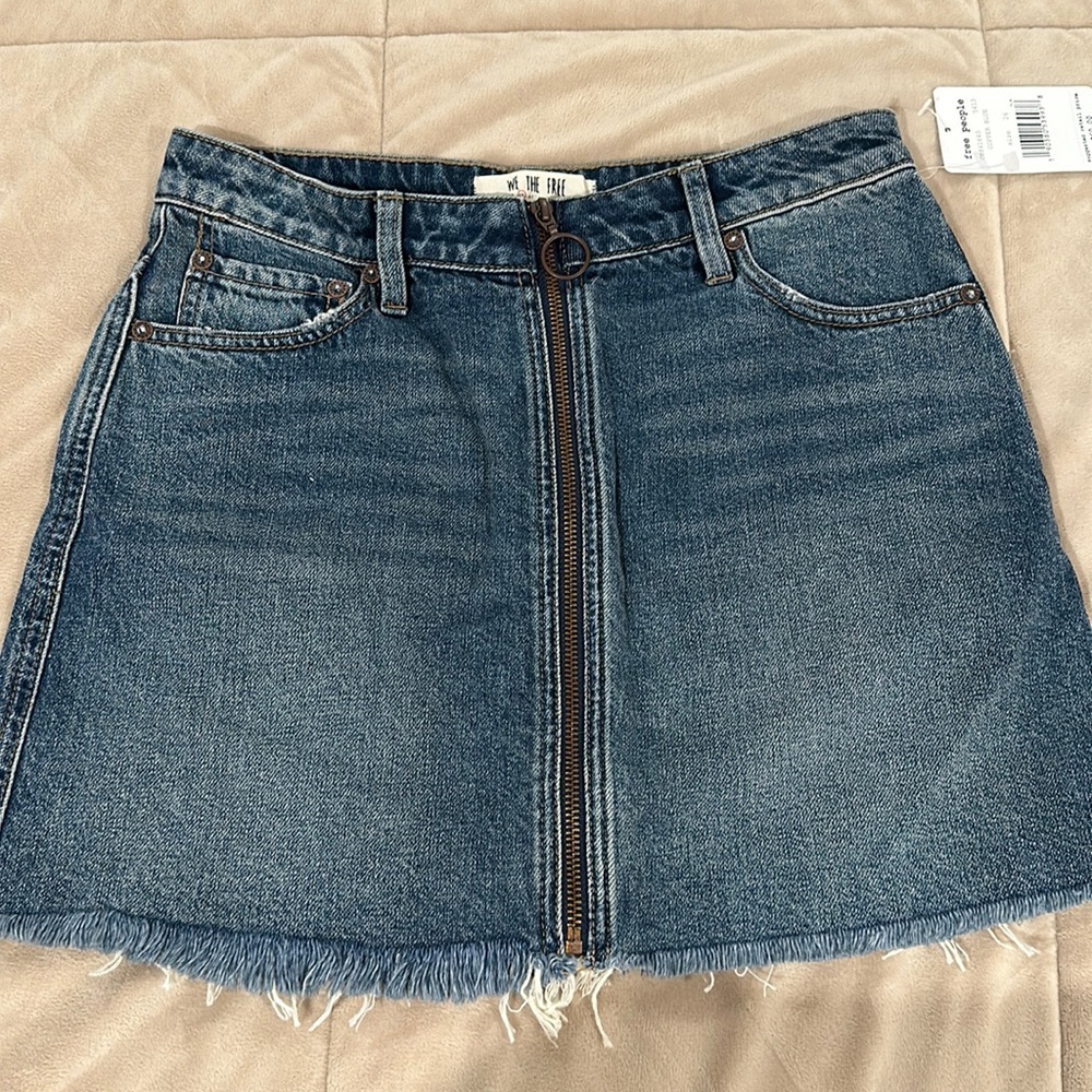 Copper Blue Jean skirt with long zipper.